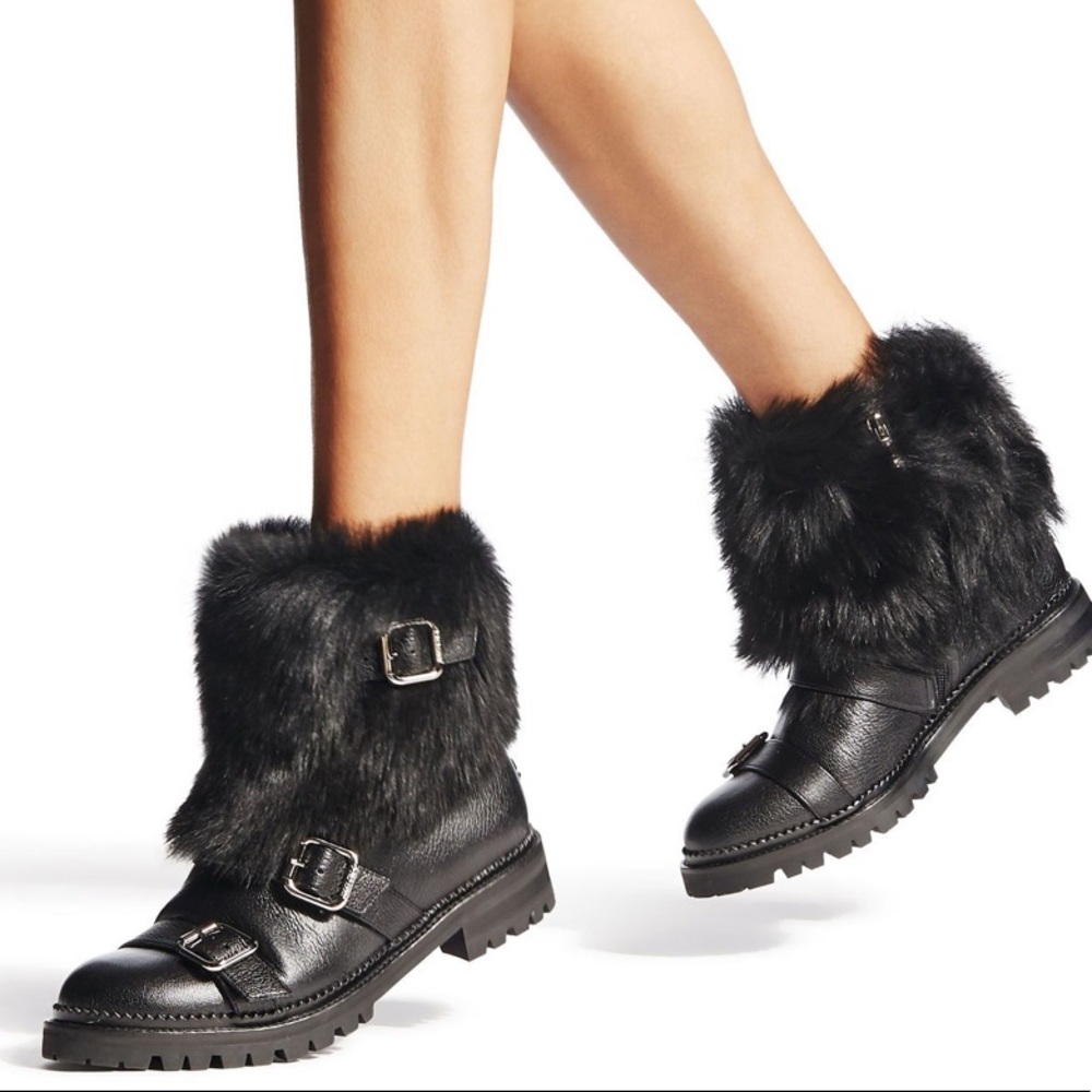 Jimmy Choo Hank Moto Boots with Fur